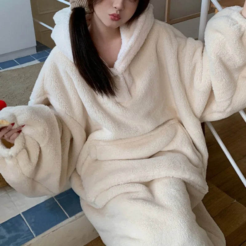 Women's Flannel Hooded Nightgown – Warm Padded Winter Homewear