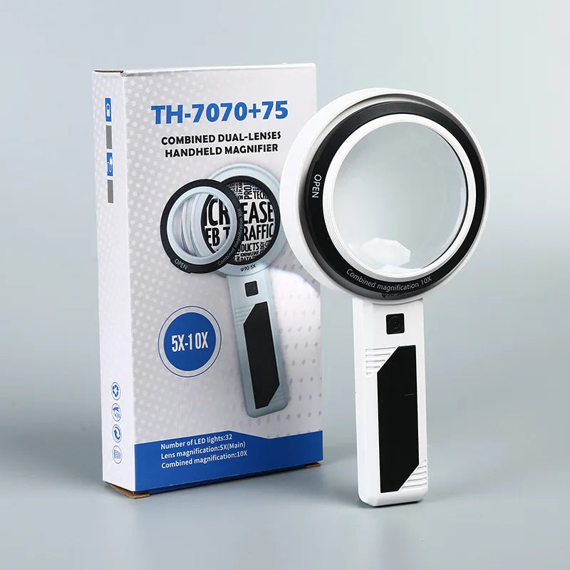 Illuminated Double Layer Lens Handheld Magnifying Glass