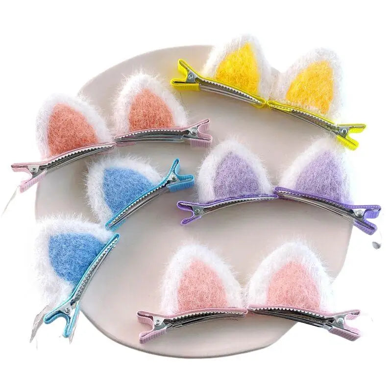2PCS Plush Cat Ear Hair Clips – Korean Style Girls Accessory
