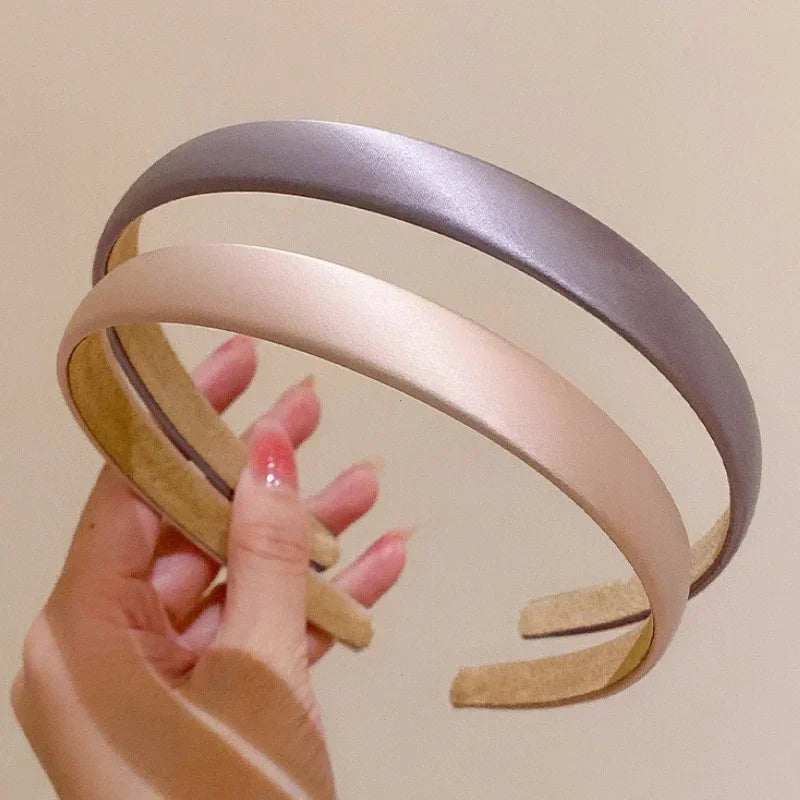 1 Wide Retro Premium Satin Solid Hairbands Headbands Women Vintage