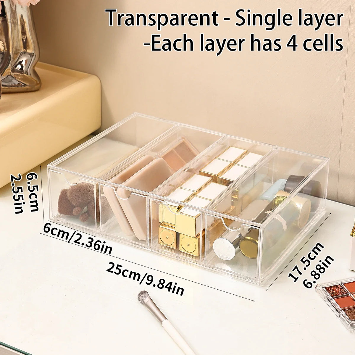 One Layer Four Grid Transparent White Acrylic Cosmetics Storage Box