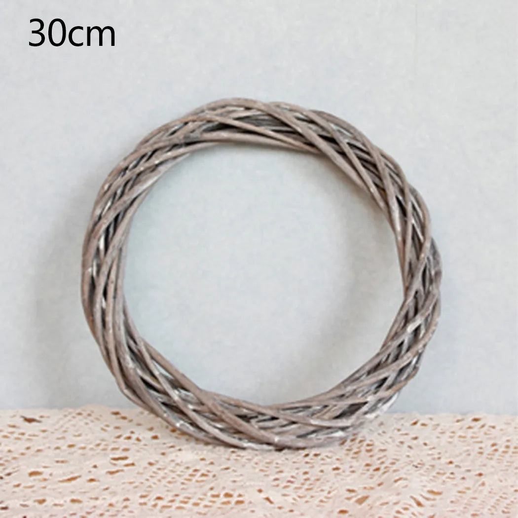 Christmas Rattan Ring Wreath Wicker Vine Garland Hanging Wedding Grey