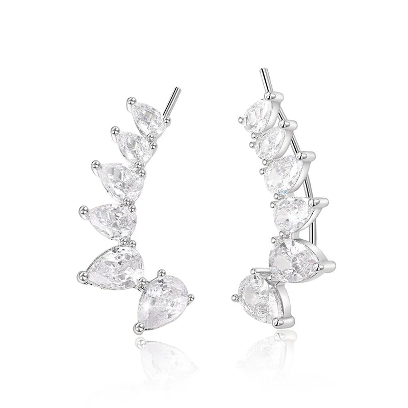 Huitan Crystal Pear CZ Drop Earrings – Silver-Tone Women