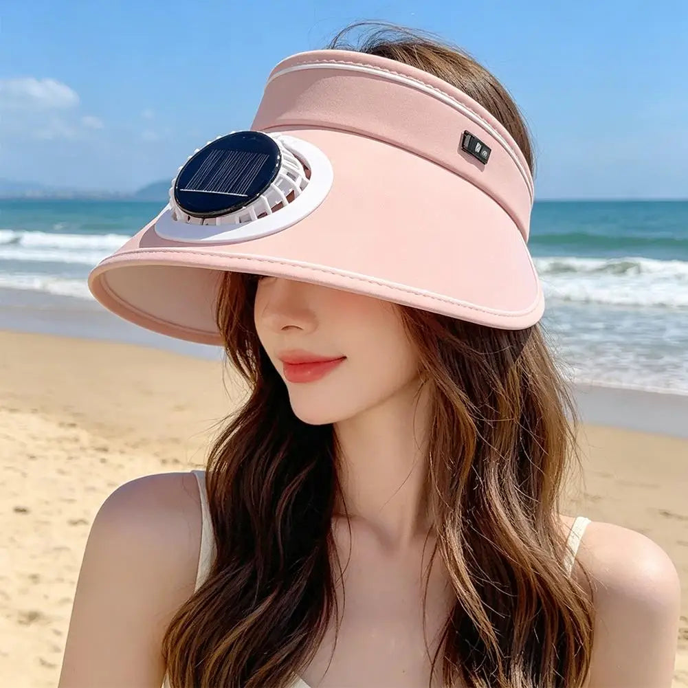 Solar USB Fan Sun Hat – Unisex Wide Brim Cooling Visor