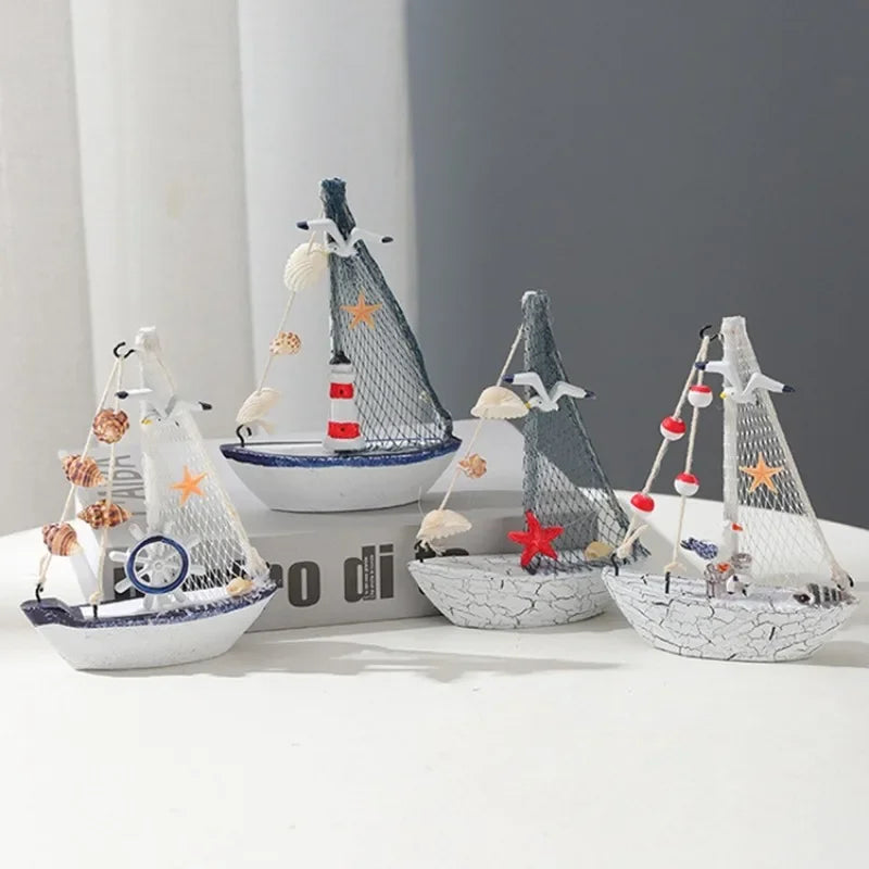 Wooden Sailboat Ornaments Shell Boat Rudder Anchor Lighthouse Seabird