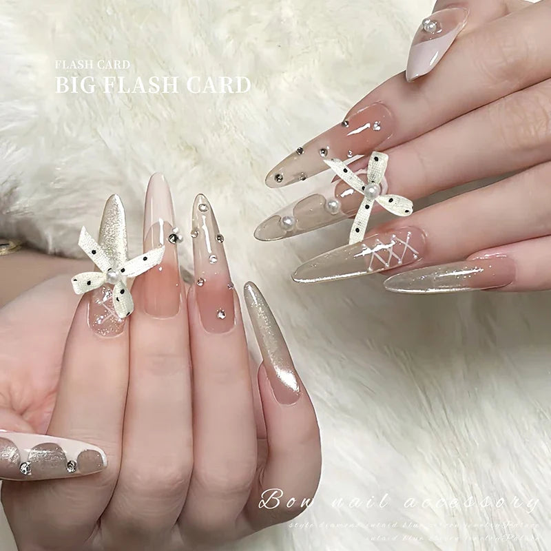 20Pcs Fabric Bow Nail Art Charms – Wave Dot DIY Decor