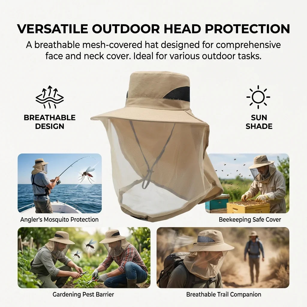 Mosquito Head Net Hat – Full Face & Neck Mesh Protection
