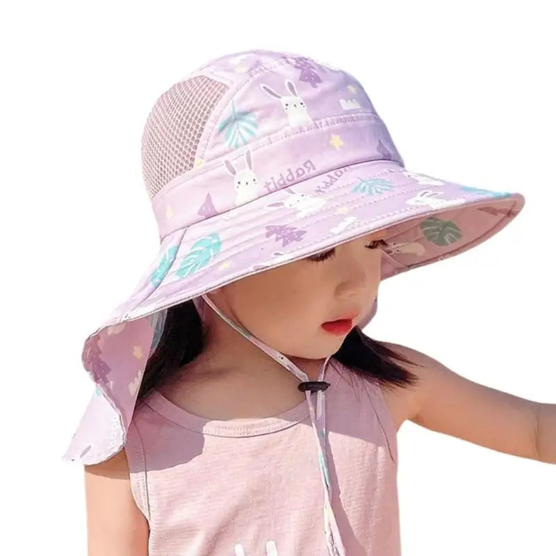 Kids Adjustable Bucket Sun Hat Cartoon Rabbit | 48–54cm Fit
