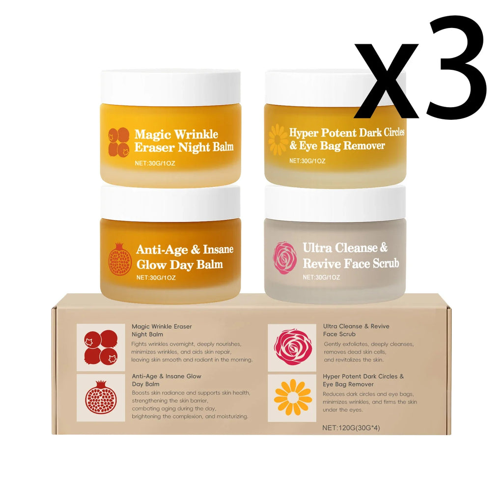 4-Piece Day & Night Skincare Set – Dark Circles, Moisturizer & Scrub