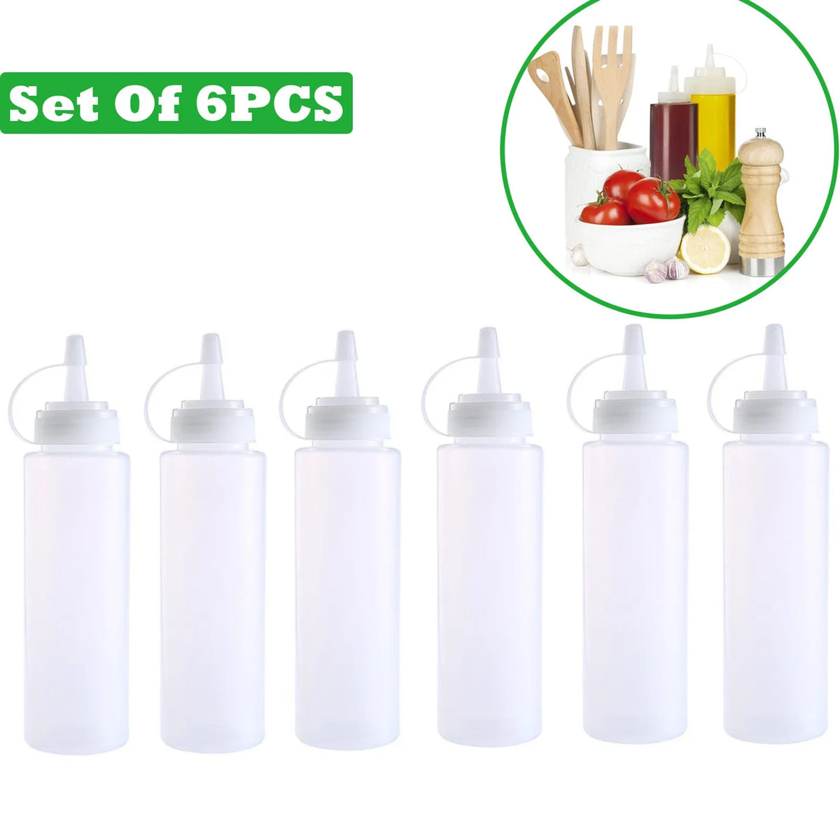 6-Pack Condiment Squeeze Bottles 240ml | Sauce & Oil Dispensers