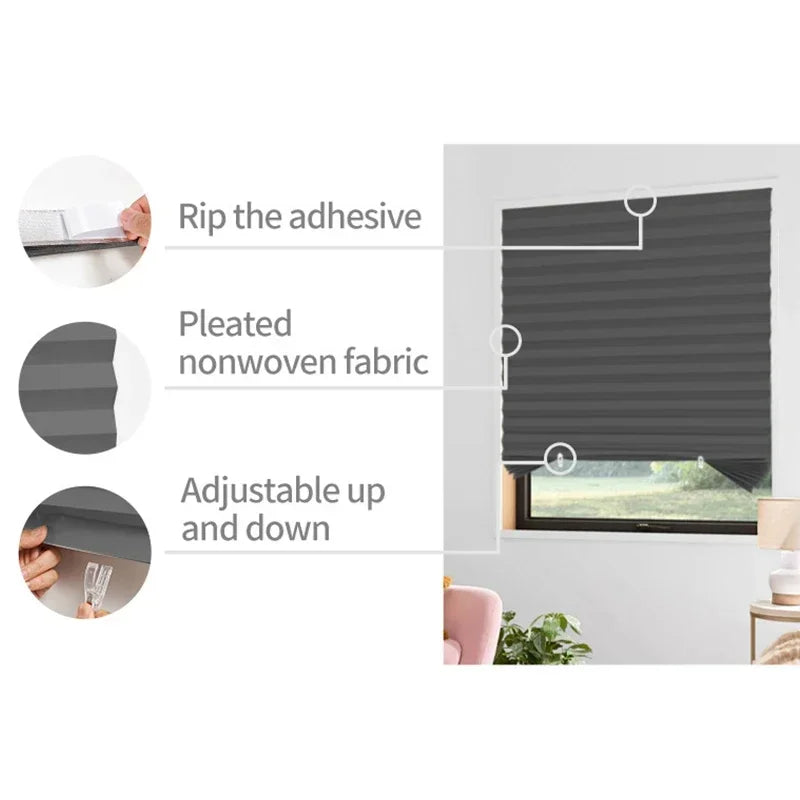 Self-Adhesive Pleated Blinds | Half Blackout Window Shades