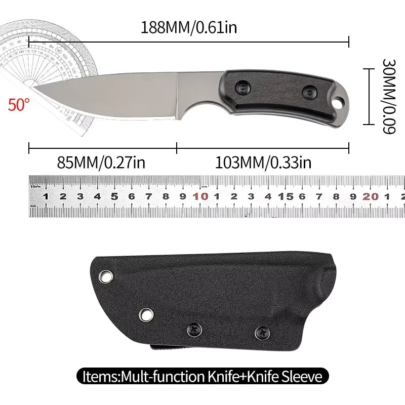 D2 Steel Fixed Blade Knife – Ebony Handle EDC & Camping