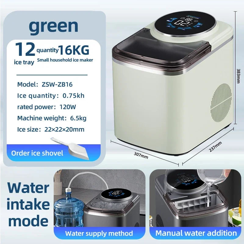Compact Ice Maker 16KG/24H | Self-Priming Countertop Machine