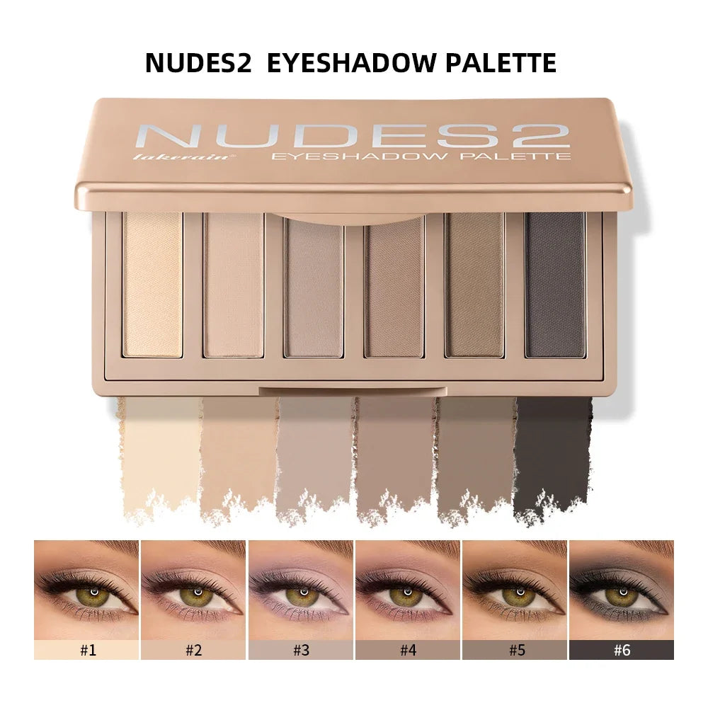 Lakerain 6-Color Matte Nude Eyeshadow Palette – Waterproof