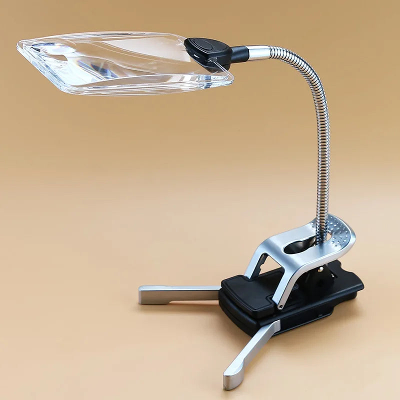 Rectangular LED Magnifying Glass with Desk Clip | Reading Aid