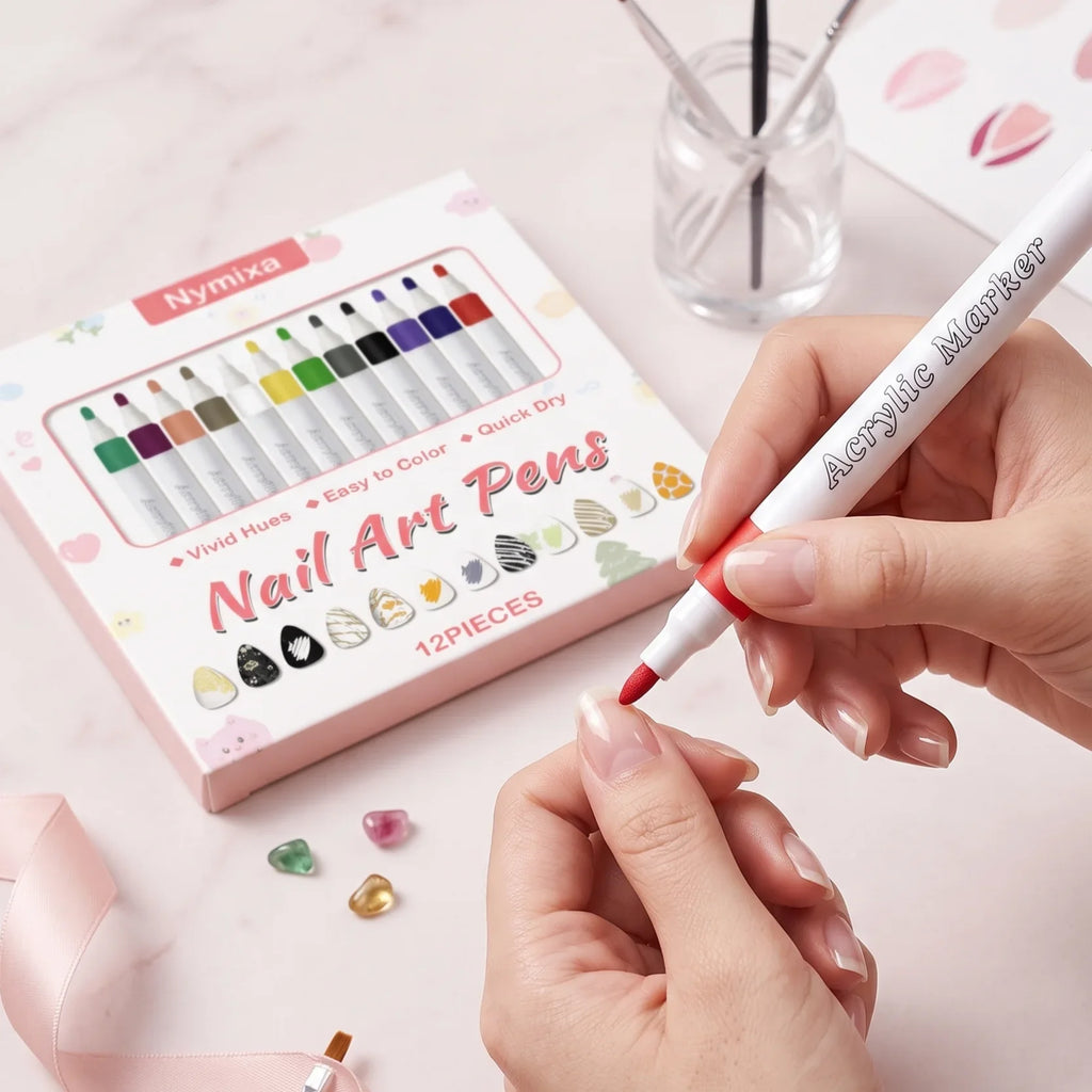 Nymixa 3D Nail Art Pens – 12 Colors Waterproof DIY Manicure Set