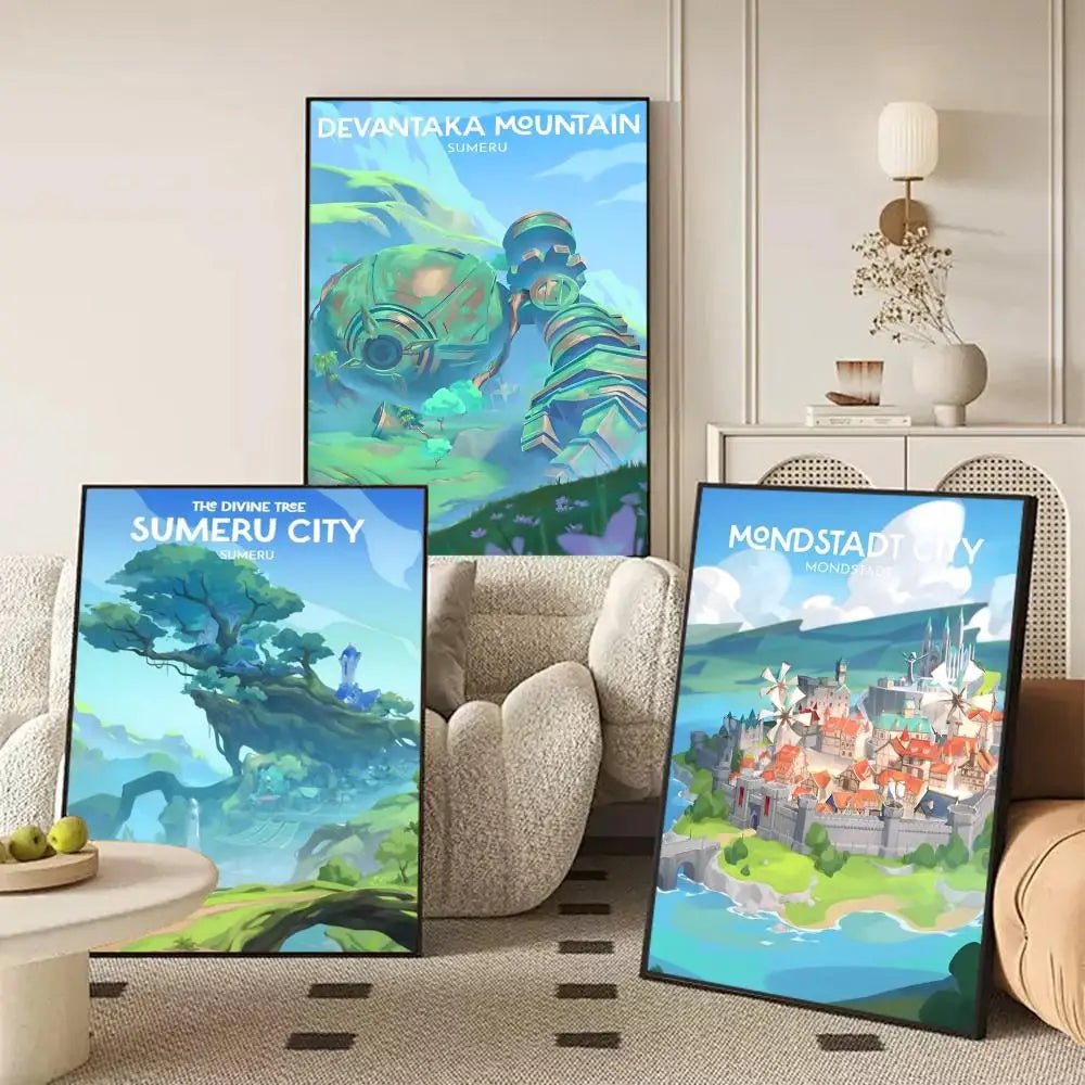 Genshin Impact Map Wall Poster Sticker – HD Game Room Decor
