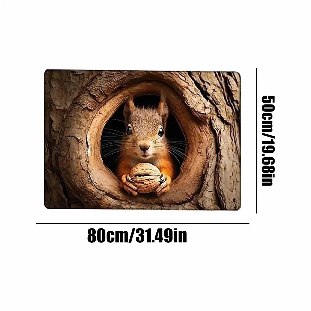 3D Optical Illusion Rug | Squirrel & Dog Non-Slip Floor Mat