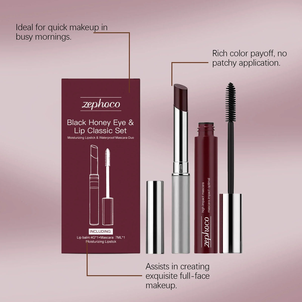 Black Honey Mascara & Plumping Lip Gloss Set – Waterproof Makeup