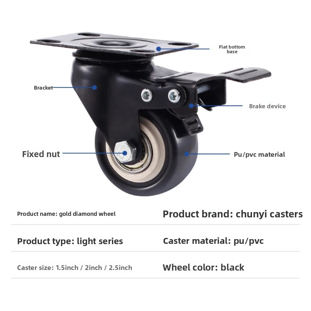 Swivel Caster Wheels 1.5"/2" with Brake M8/M10 Threaded Stem