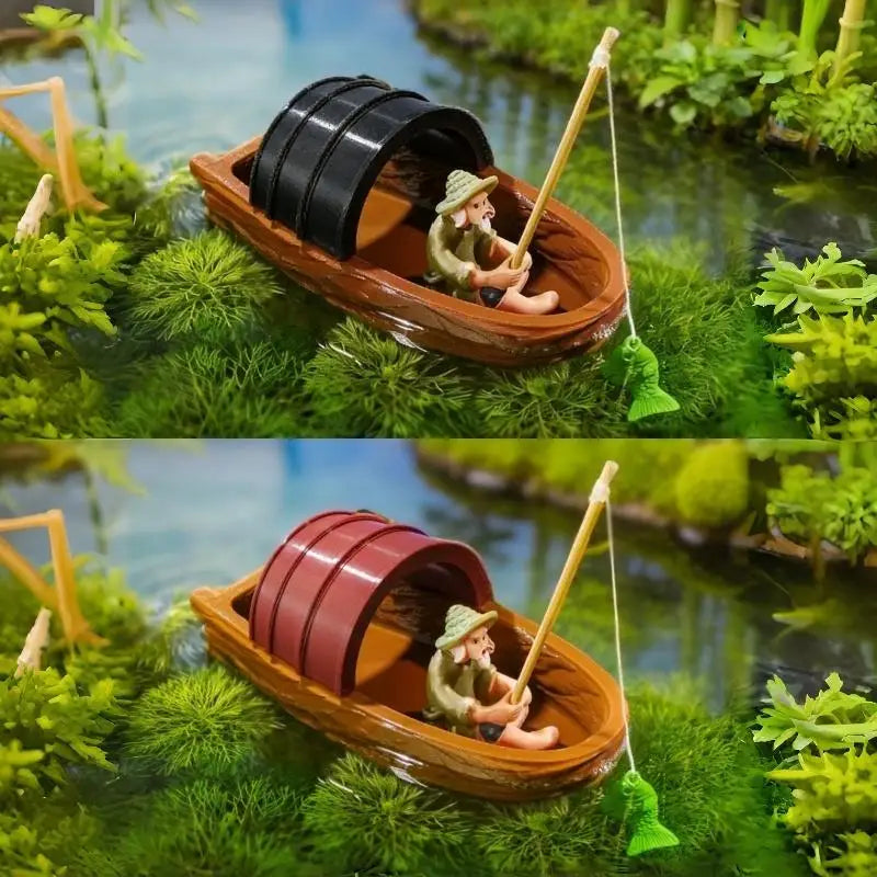 Floating Fisherman Mini Boat Aquarium Decoration | Fish Tank Decor
