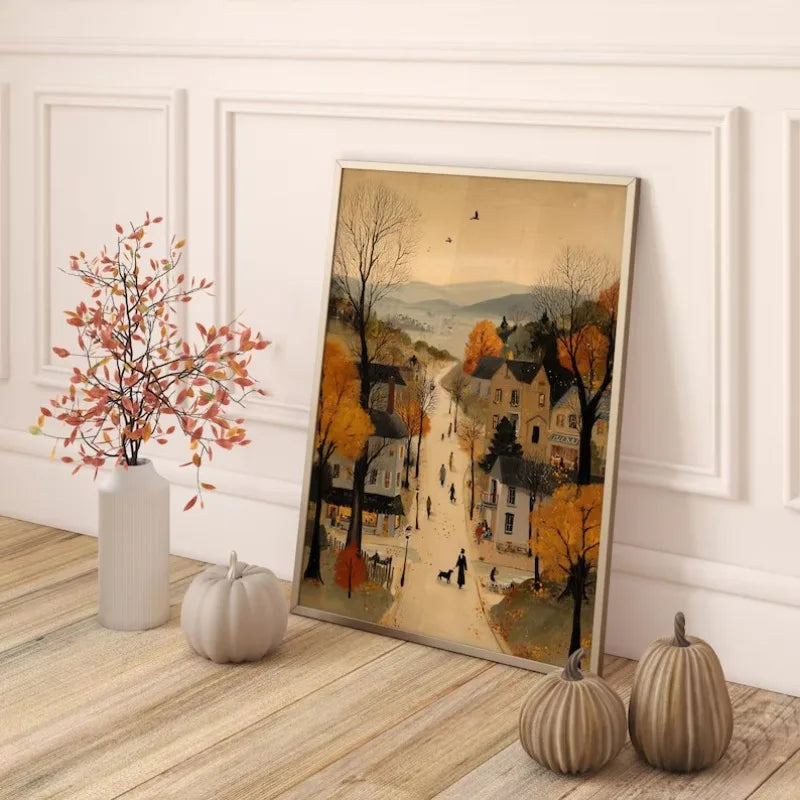 Halloween Ghost Town Canvas Wall Art | Whimsical Fall Print