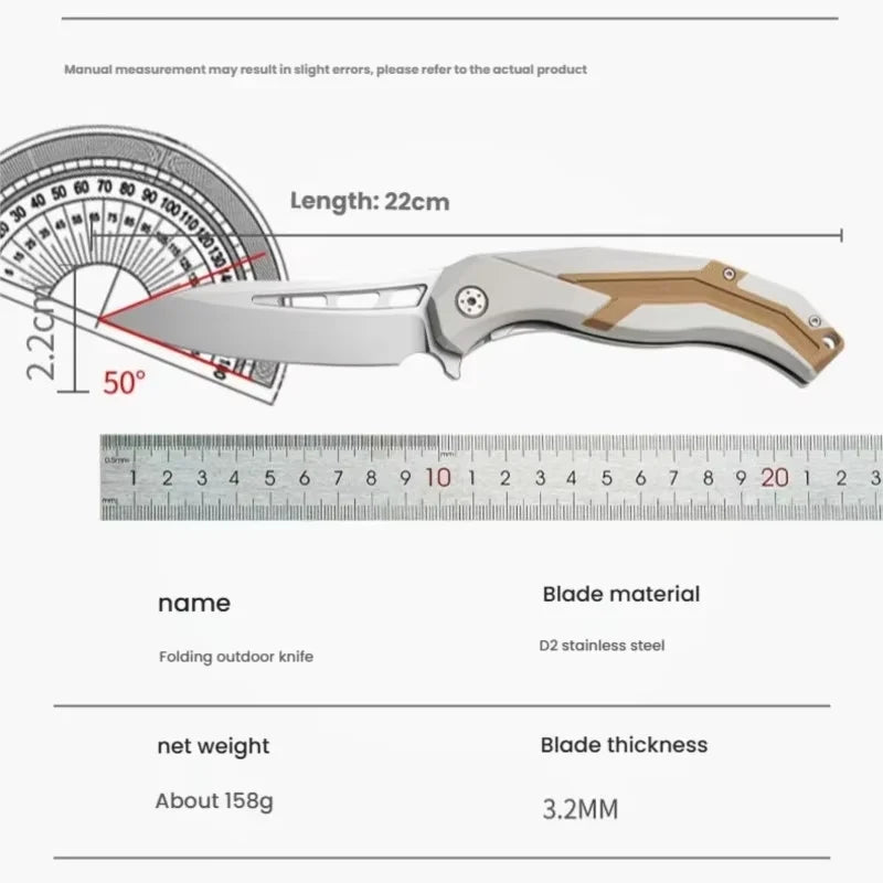 G10 Folding Knife – D2 Steel Blade for Camping & Hiking