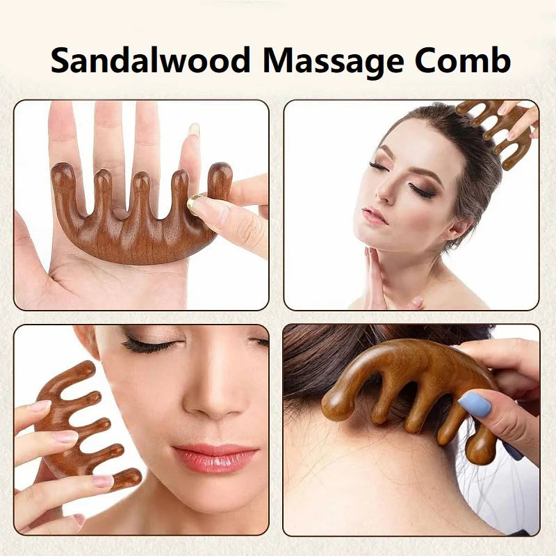 Sandalwood Scalp Massager Wide Tooth Comb & Guasha Tool