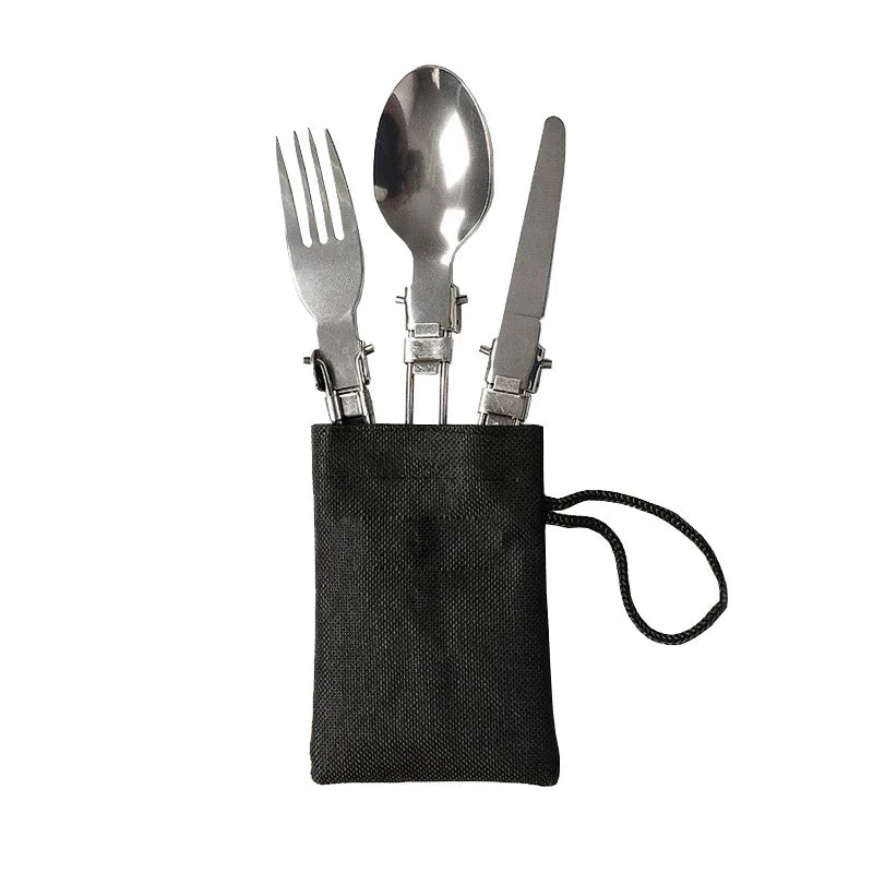 3-in-1 Folding Camping Cutlery Set | Stainless Steel Travel Kit