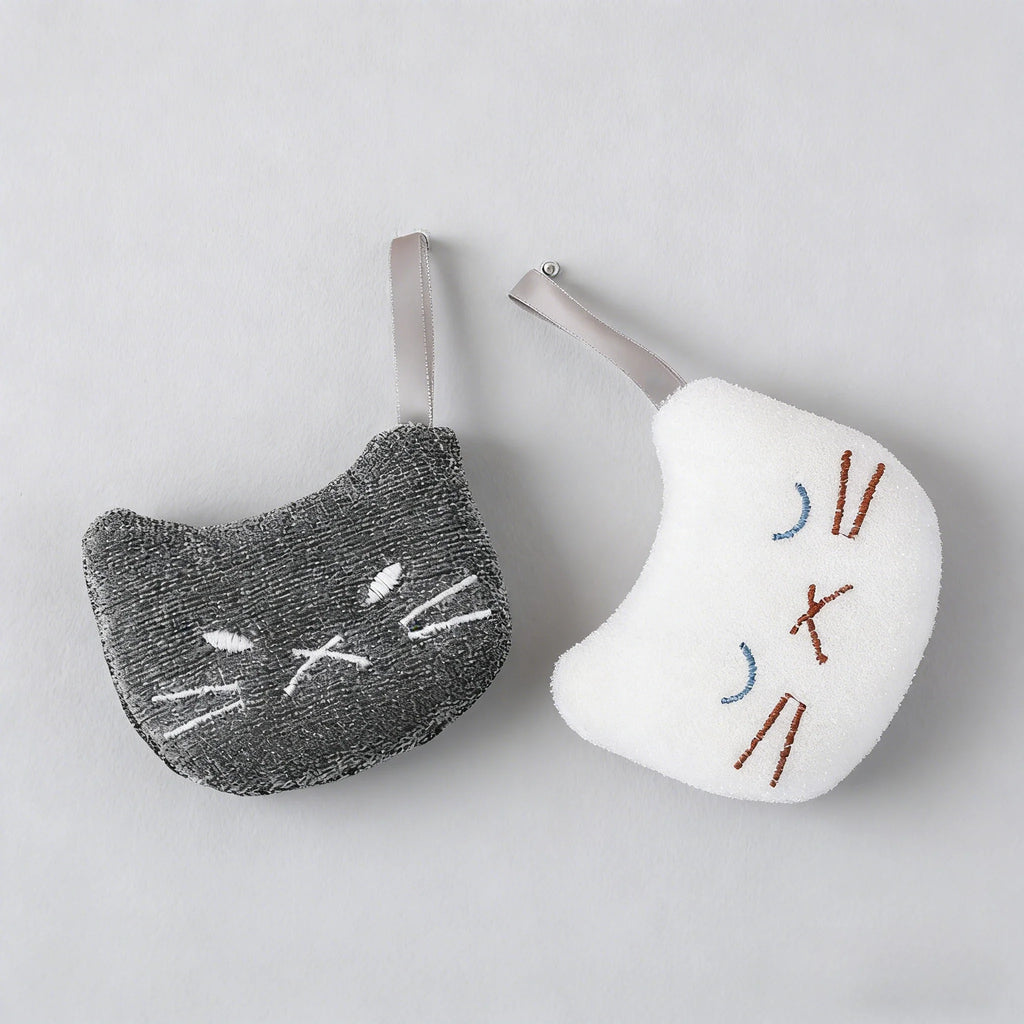 Korean Cartoon Cat Kitchen Sponge & Scouring Pad Set