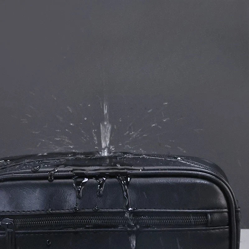 Large Capacity Men Leather Travel Wash Bag Business Trips Portable