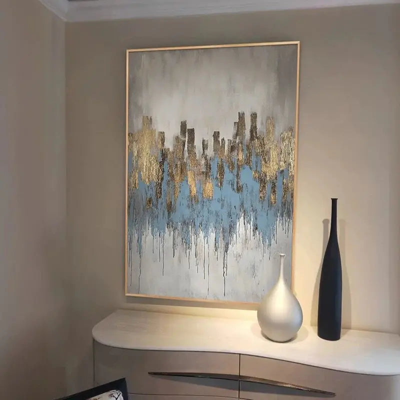 Handmade Abstract Gold Foil Oil Painting on Canvas | Wall Art