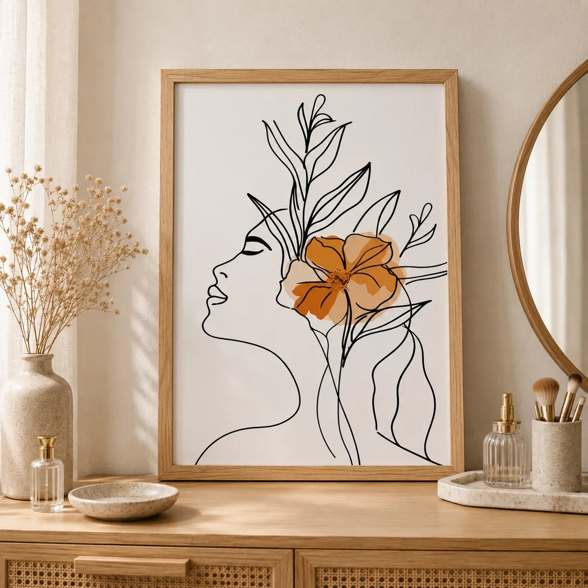 Abstract Woman Flower Canvas Wall Art – Modern Poster Print