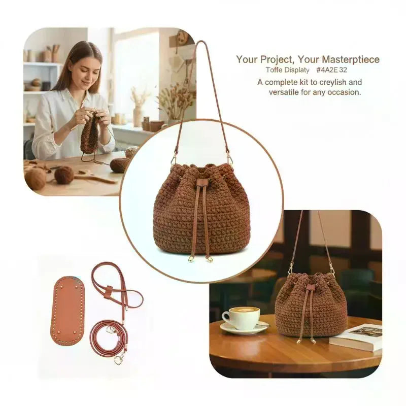 Crochet Handbag DIY Kit – PU Leather Bag Base, Strap & Chain