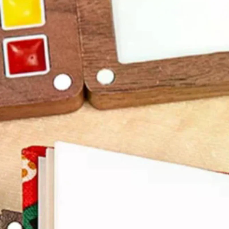 Mini Walnut Wood Watercolor Palette Portable Paint Box Clip Travel