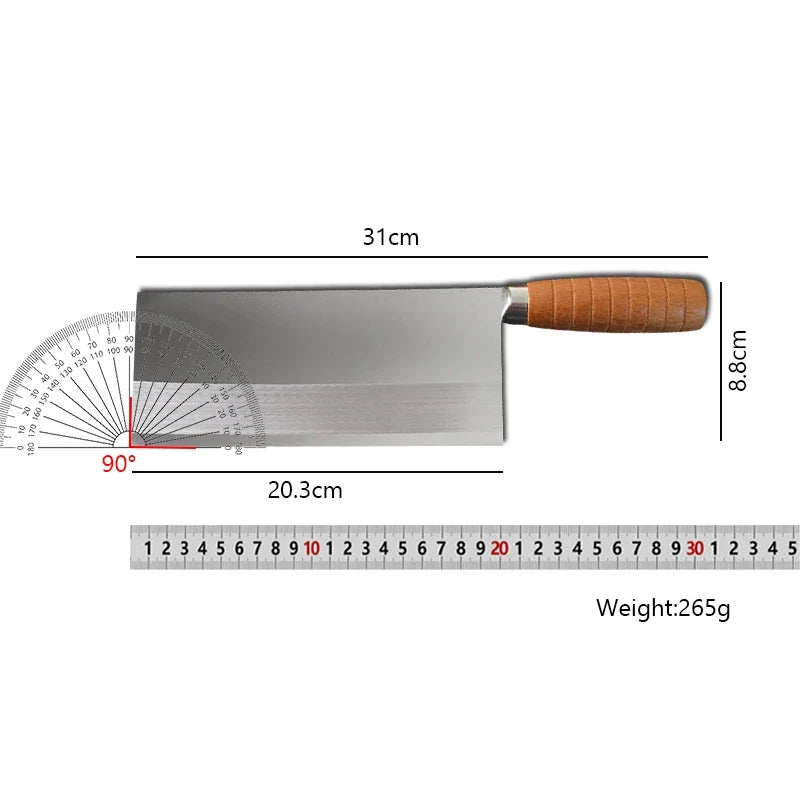 Stainless Steel Chinese Cleaver – Wood Handle Slicing Knife