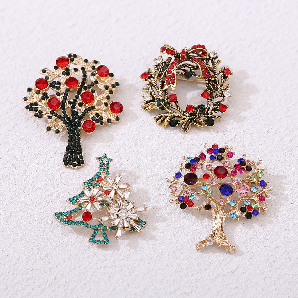 Santa Claus Christmas Tree Brooch | Vintage Alloy Pin Badge