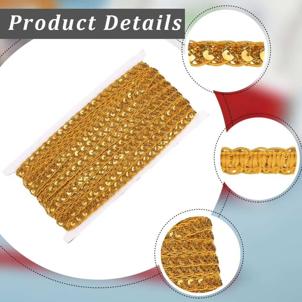 Gold Metallic Sequin Lace Trim Ribbon 14.22 Yds – Craft Sewing