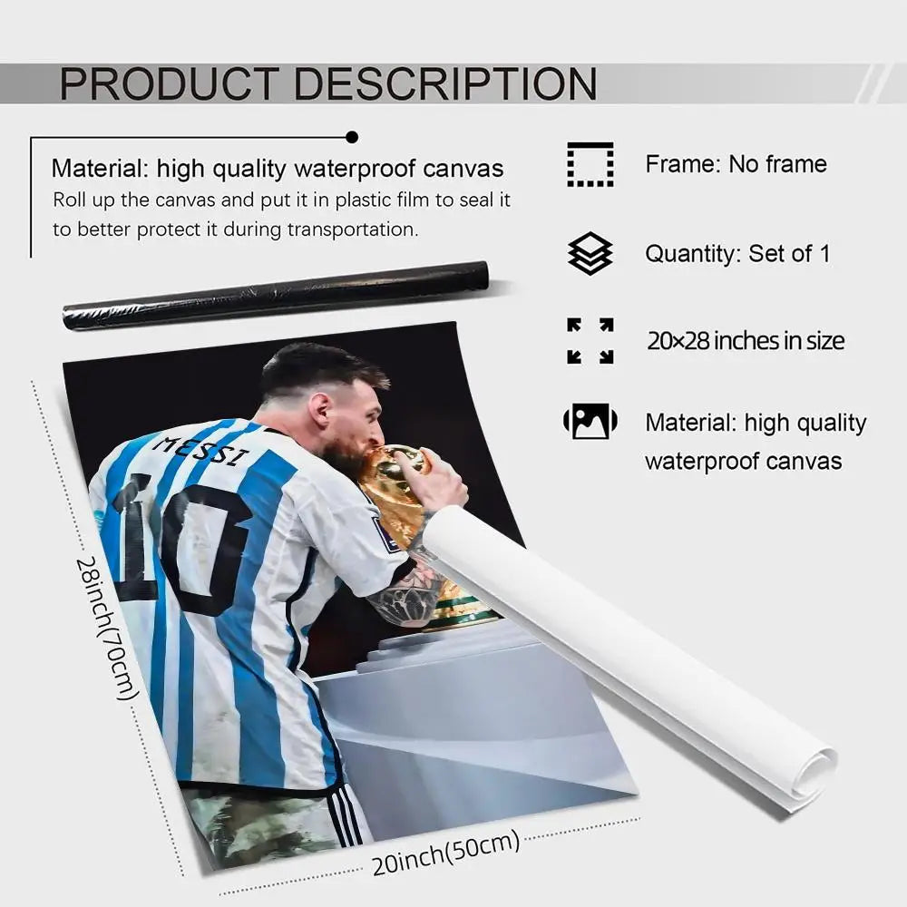 Football No.10 Messi Canvas Wall Art – Frameless Poster Print
