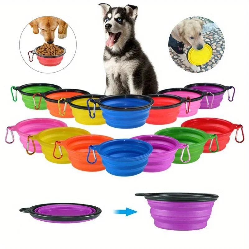 Dog Food Bowl Feeder Cat Drinking Water Folding Silicone Pet Travel