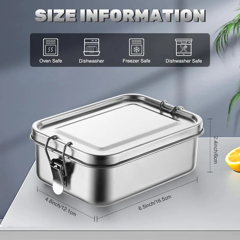 Stainless Steel Bento Box with Lockable Clips | Metal Lunch Box