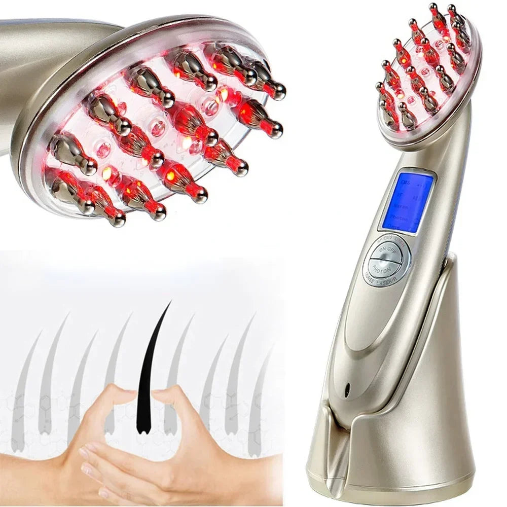 Laser RF Hair Growth Brush | LED EMS Scalp Massager Comb
