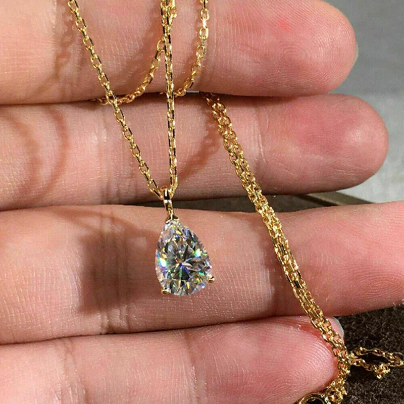 Huitan Pear CZ Pendant Necklace – Gold Women's Jewelry
