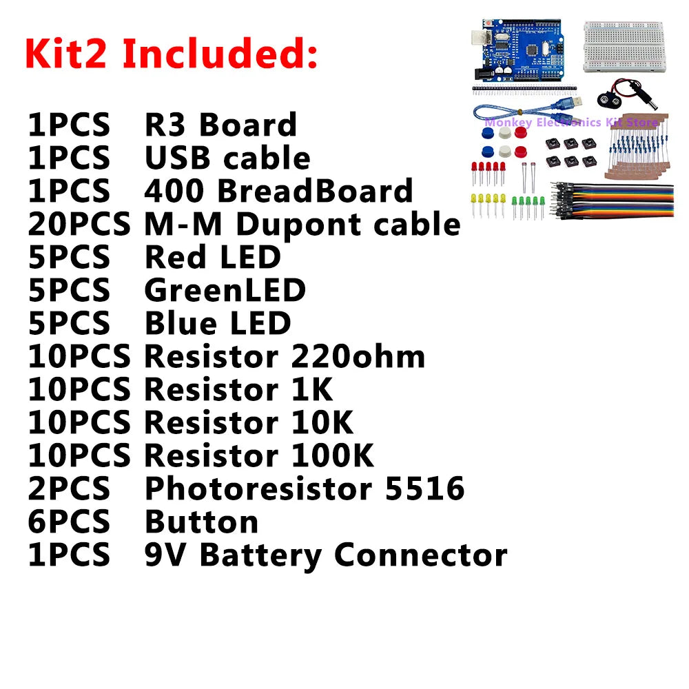 Arduino UNO R3 Starter Kit – LED, Dupont Wires & Buttons