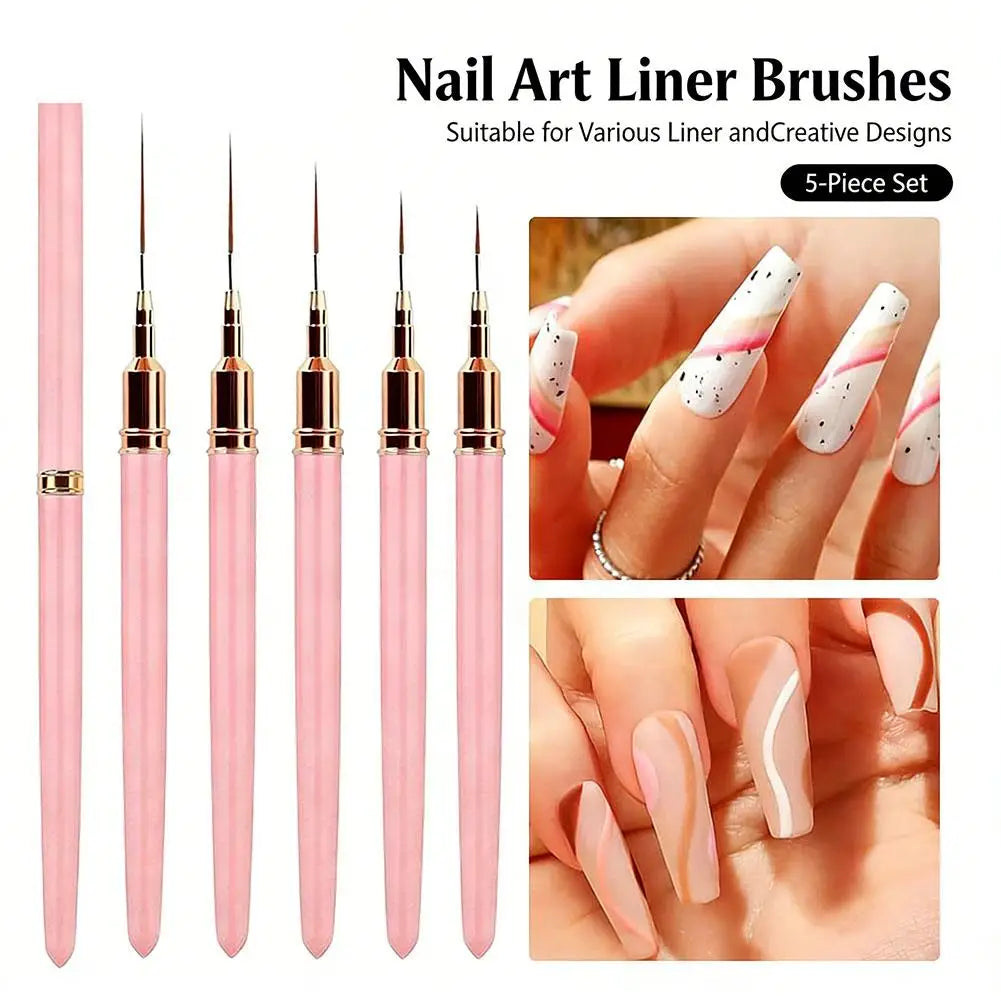 5-Piece Nail Art Liner Brush Set – UV Gel & Detail Painting