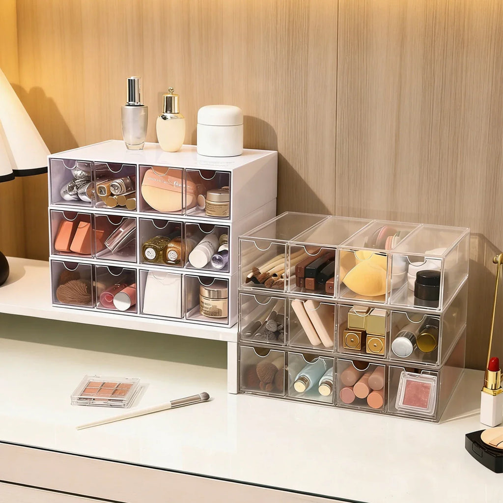 One Layer Four Grid Transparent White Acrylic Cosmetics Storage Box