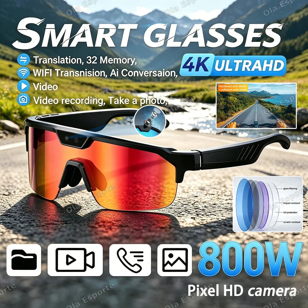 AI Smart Cycling Glasses | 4K Camera, BT 5.3 & Translator