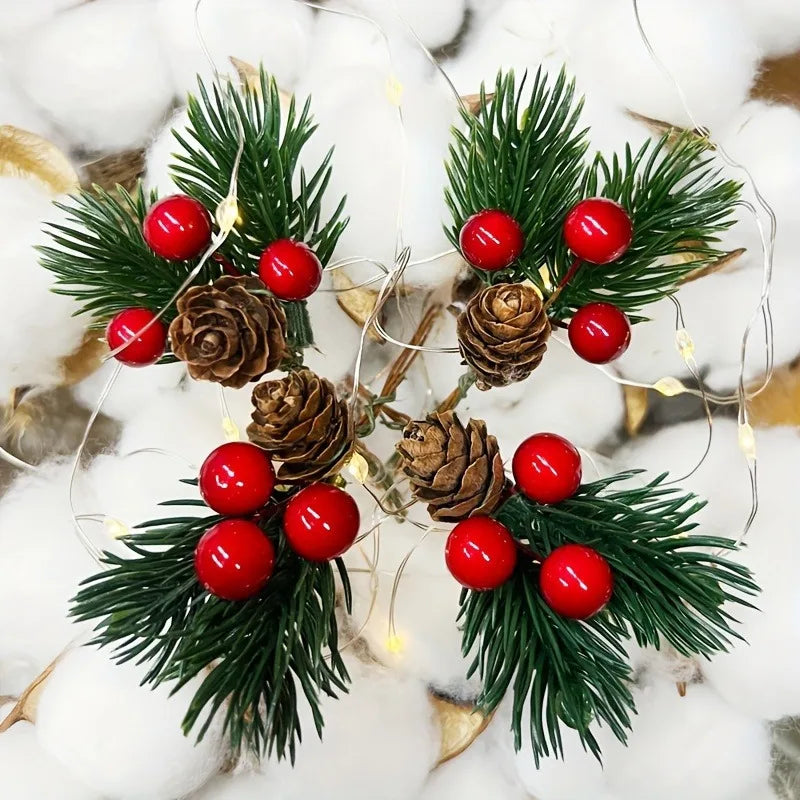 10-Pc Artificial Pine Cones & Red Berries – Holiday Decor