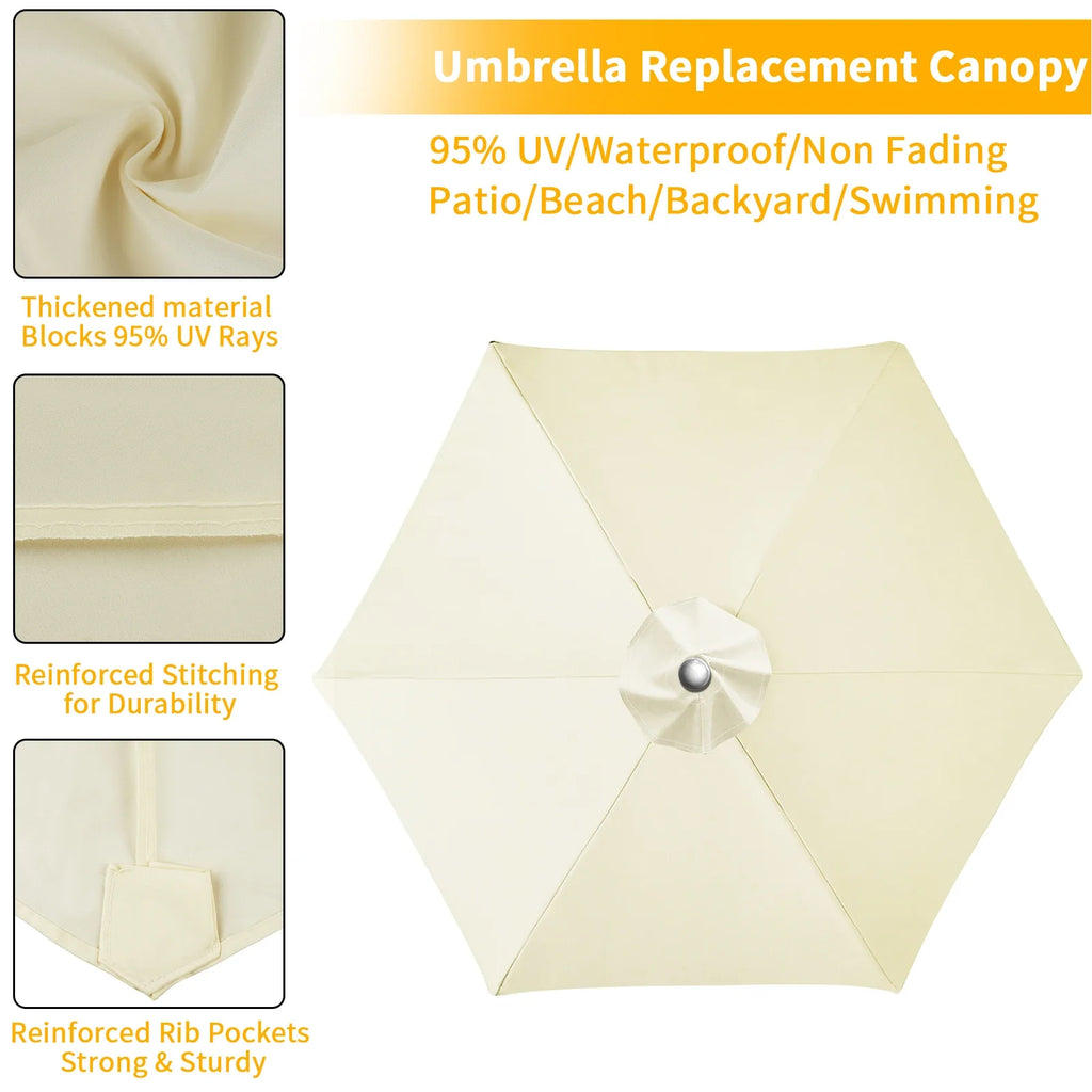 Waterproof Replacement Parasol Canopy 2–3M | 6 & 8 Rib