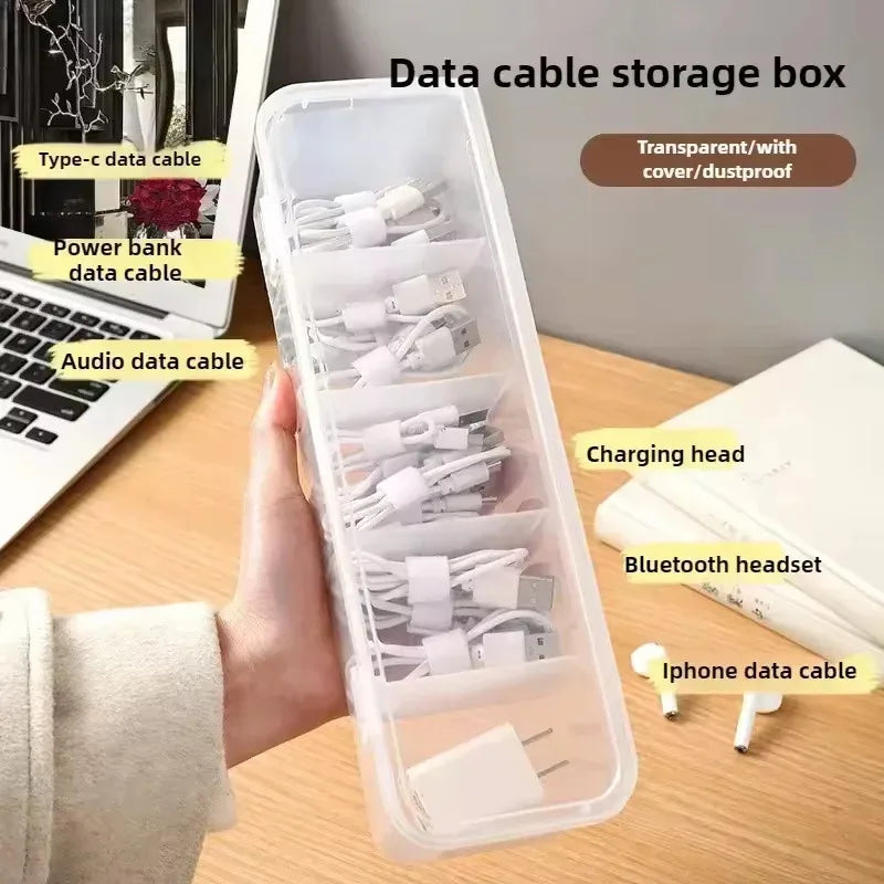 Transparent Cable Storage Box Compartment Organizer Lid Dust-proof